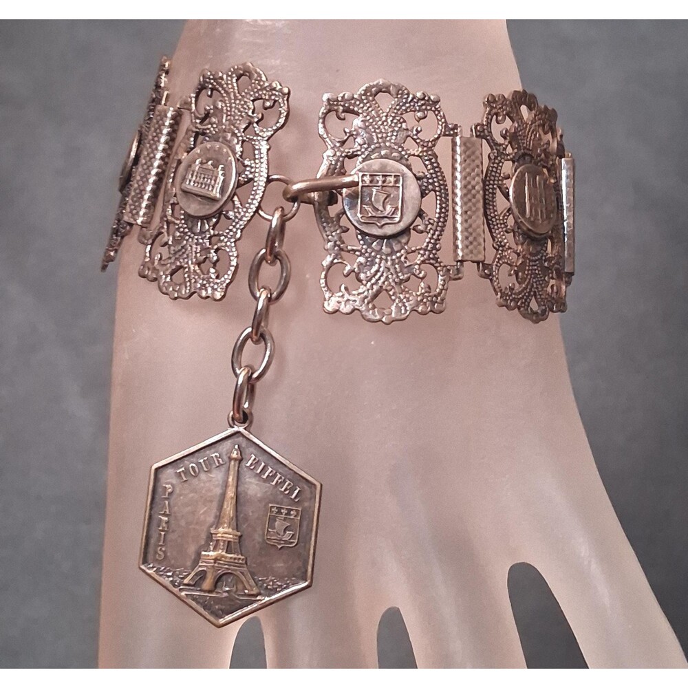 Paris Souvenir Filigree Panel Bracelet Algerian Silver